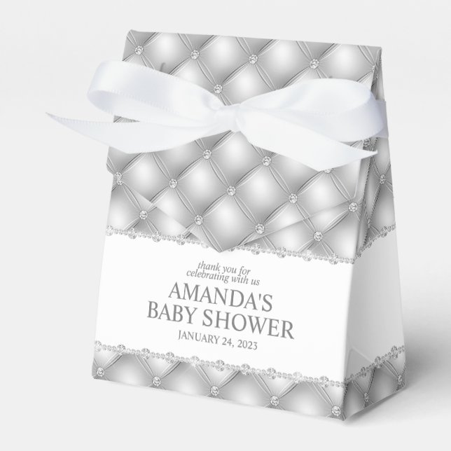 Silver and Diamonds Tufted Glamour Favor Box (Front Side)