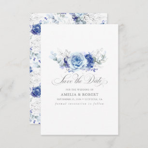 Silver and Dusty Blue Floral Save the Date