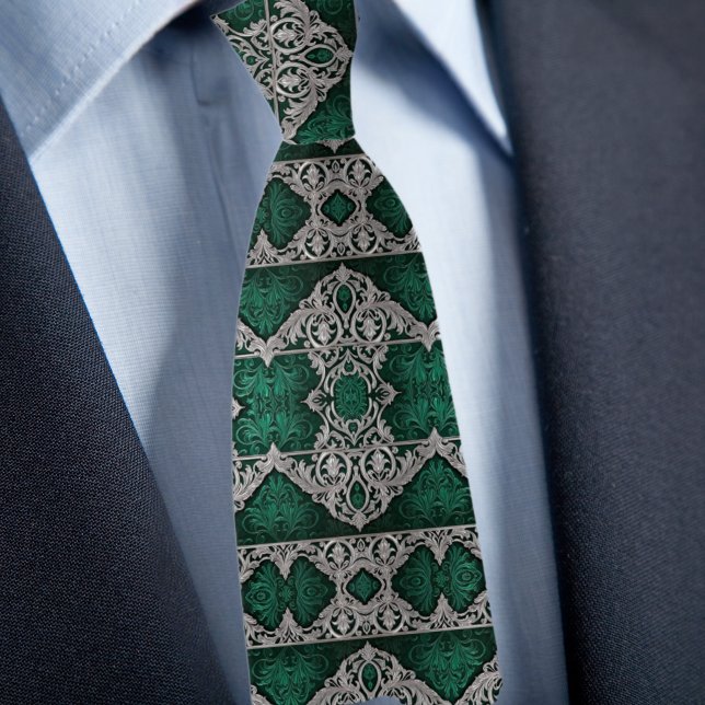 Silver and Emerald Formal Traditional Pattern Tie (Creator Uploaded)