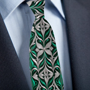 Silver and Emerald Modern Pattern Tie