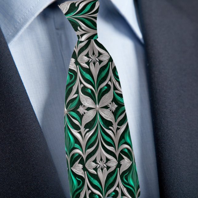 Silver and Emerald Modern Pattern Tie (Creator Uploaded)