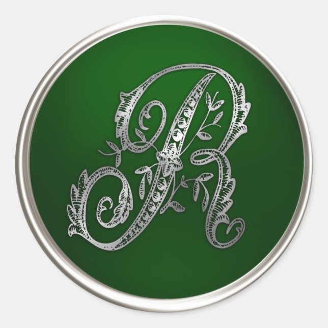 Silver and Emerald Monogram R Envelope Seal (Front)