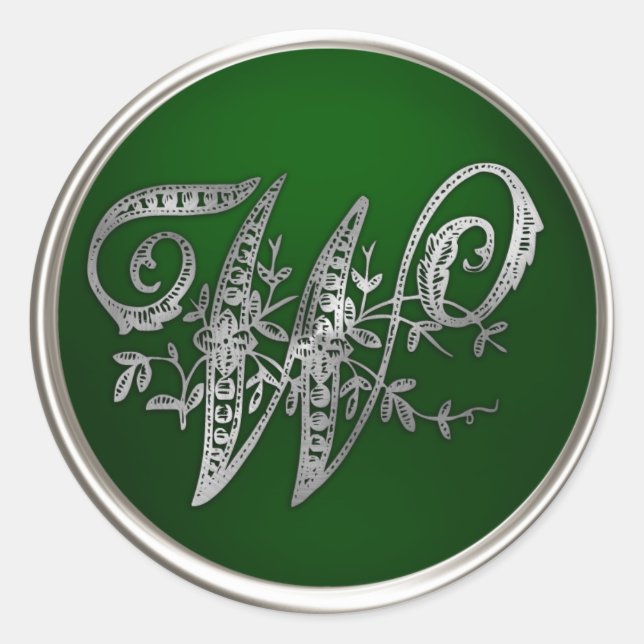 Silver and Emerald Monogram W Envelope Seal (Front)