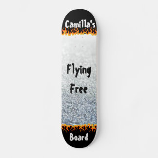 Silver and Flames Unique Personalized Name Skateboard