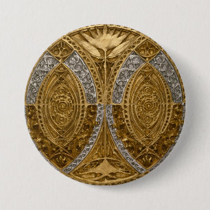Silver And Gold Art Deco Pattern 3 Inch Round Button
