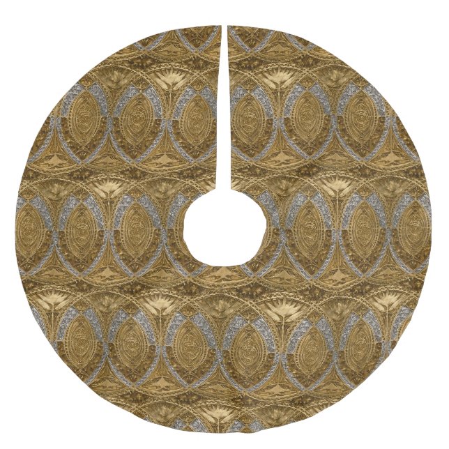 Silver And Gold Art Deco Pattern Brushed Polyester Tree Skirt (Front)
