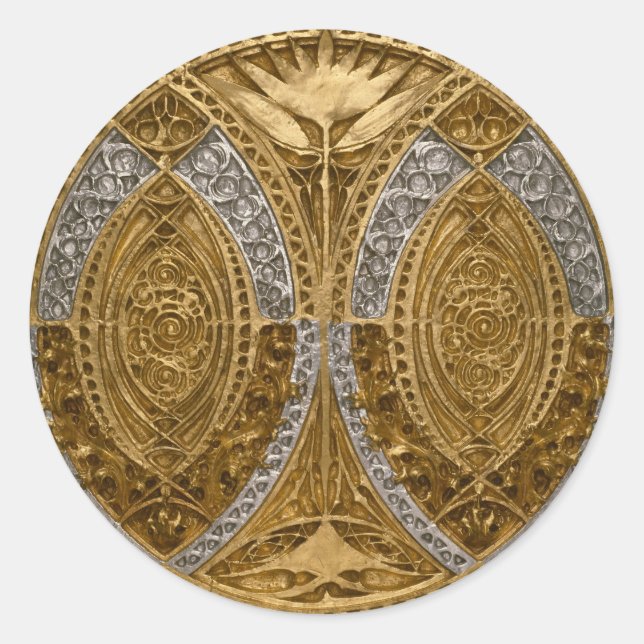 Silver And Gold Art Deco Pattern Classic Round Sticker (Front)