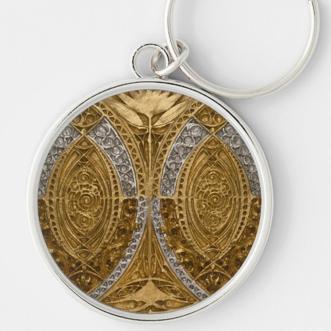 Silver And Gold Art Deco Pattern Keychain (Front)