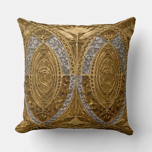 Silver And Gold Art Deco Pattern Throw Pillow (Front)