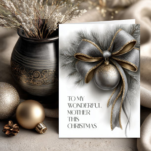 Silver and Gold Bow Mother Christmas Holiday Card