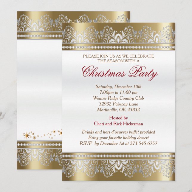 Silver and Gold Christmas Holiday Tree Invitation (Front/Back)