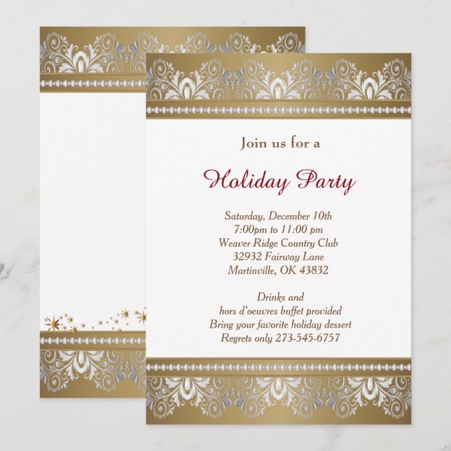 Silver and Gold Christmas Holiday Tree Invitation (Front/Back)