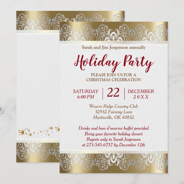 Silver and Gold Christmas Holiday Tree Invitation (Front/Back)