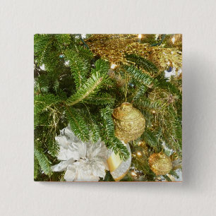 Silver and Gold Christmas Tree I Holiday 2 Inch Square Button
