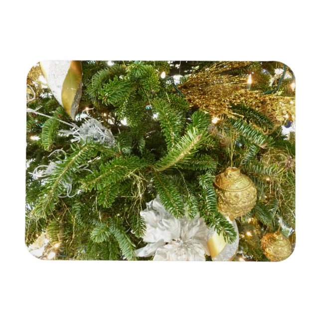 Silver and Gold Christmas Tree I Holiday Magnet (Horizontal)