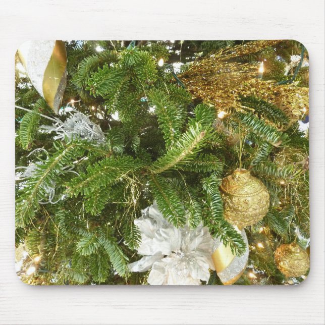 Silver and Gold Christmas Tree I Holiday Mouse Pad (Front)
