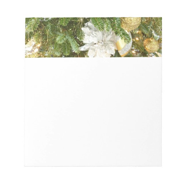 Silver and Gold Christmas Tree I Holiday Notepad (Front)