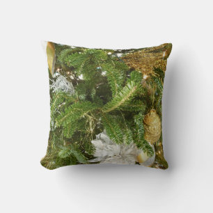 Silver and Gold Christmas Tree I Holiday Throw Pillow