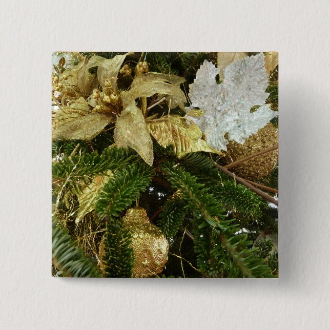 Silver and Gold Christmas Tree II Holiday 2 Inch Square Button (Front)