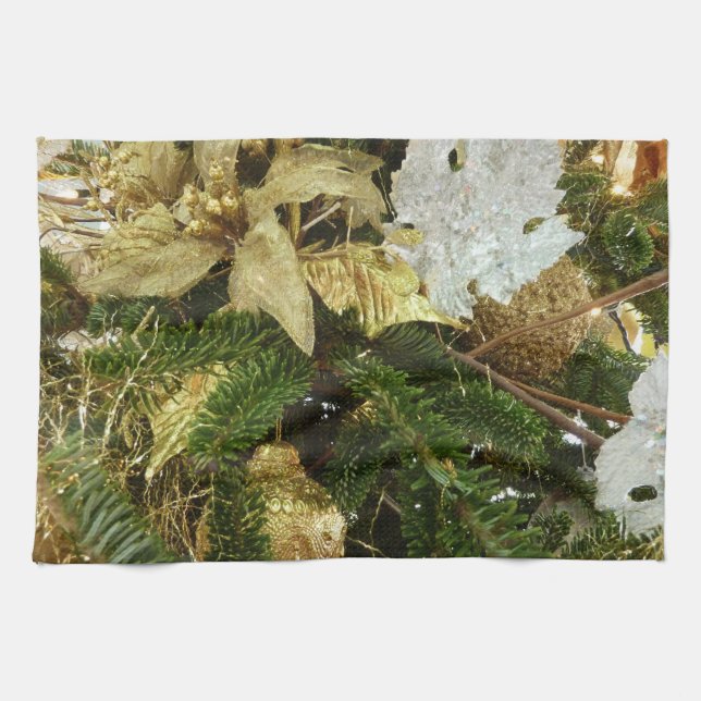 Silver and Gold Christmas Tree II Holiday Kitchen Towel (Horizontal)