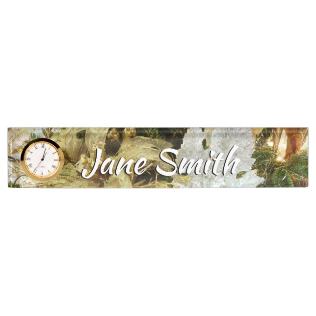 Silver and Gold Christmas Tree II Holiday Nameplate (Front)