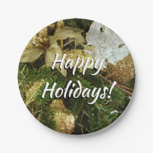 Silver and Gold Christmas Tree II Holiday Paper Plate