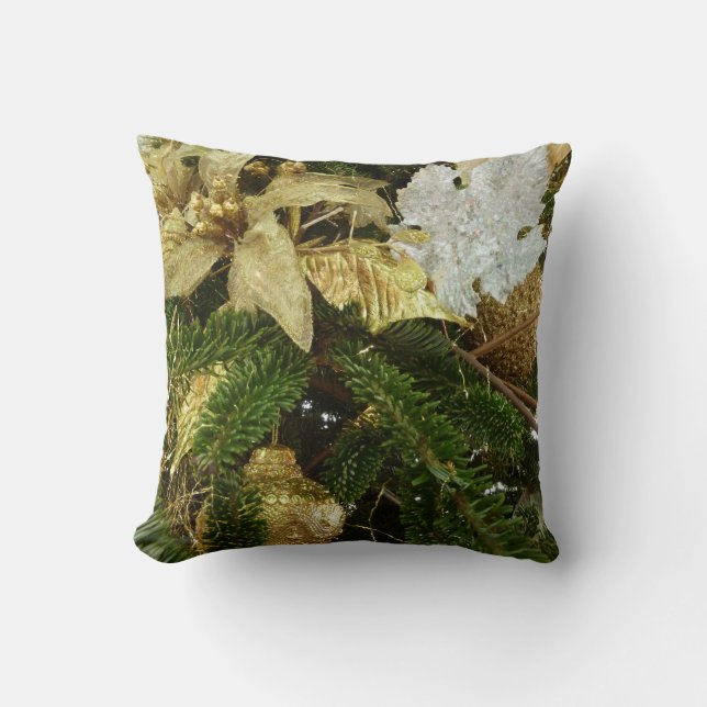 Silver and Gold Christmas Tree II Holiday Throw Pillow (Front)