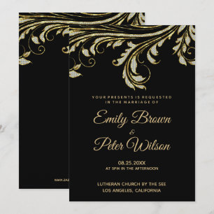 Silver And Gold Diamonds Swirl Wedding Invitation