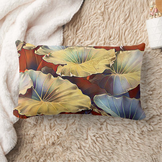 Silver and Gold Elephant Ear Plant Leaves Pattern Lumbar Pillow (Blanket)