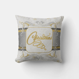 Silver and Gold Faux Glitter Christmas Throw Pillow