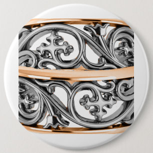Silver and Gold Filigree Cross Pattern 6 Inch Round Button