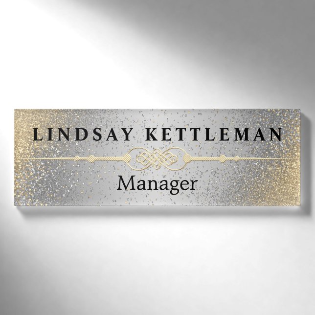 Silver and Gold Glitter Name Tag (Front)