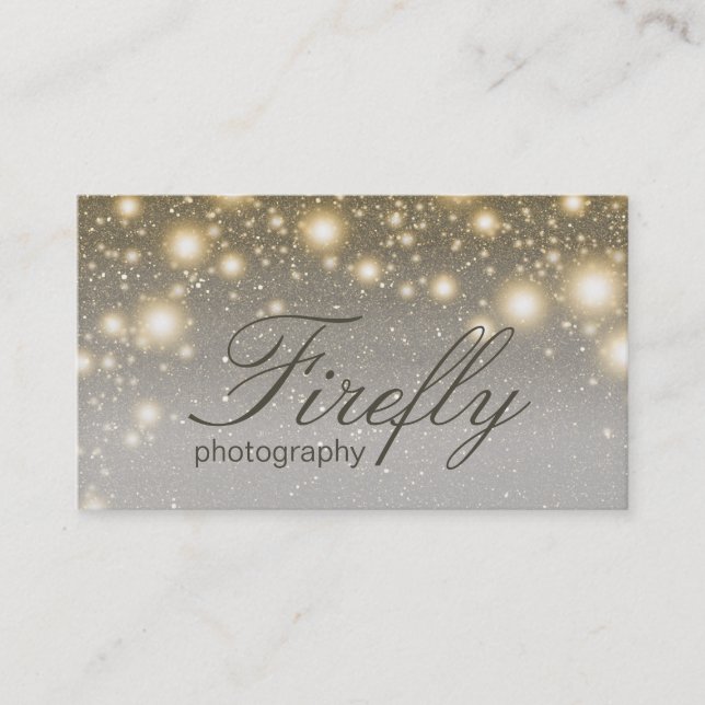 Silver And Gold Glowing Fireflies With Night Stars Business Card (Front)
