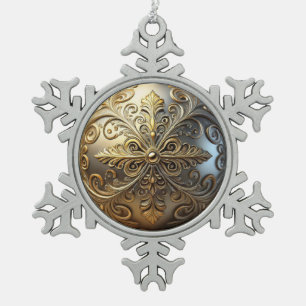 Silver And Gold Grunge Designed  Snowflake Pewter Christmas Ornament