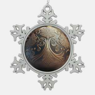Silver And Gold Grunge Designed Snowflake Pewter Christmas Ornament
