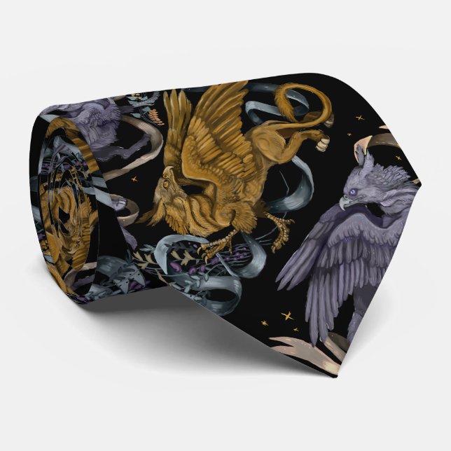 Silver and Gold Gryphon Pattern Tie (Rolled)