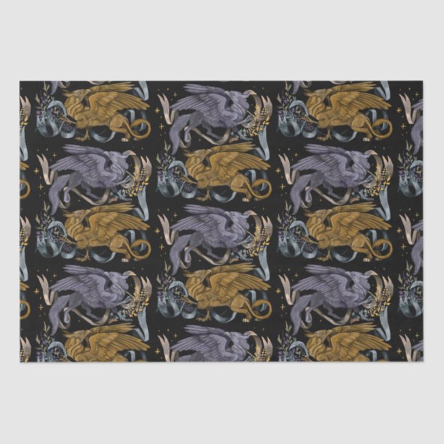 Silver and Gold Gryphon Pattern Tissue Paper (Front)