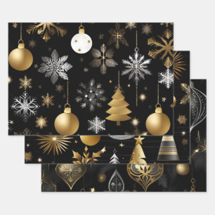 Silver And Gold Holiday Ornaments Collection Wrapping Paper Sheet