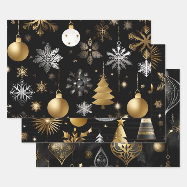 Silver And Gold Holiday Ornaments Collection Wrapping Paper Sheet (Set)