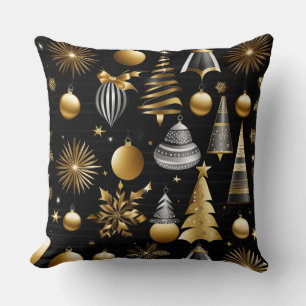 Silver And Gold Holiday Ornaments Pattern Throw Pillow