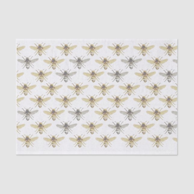 Silver and Gold Honey Bee Patterned Tissue Paper  (Front)