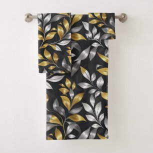 Silver And Gold Leaves  Bath Towel Set