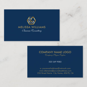 Silver and gold logo blue background business card