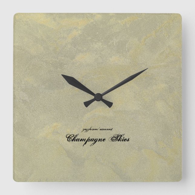 Silver And Gold Metallic Plaster Square Wall Clock (Front)