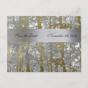 Silver and Gold Metallic Trees Save the Date Announcement Postcard