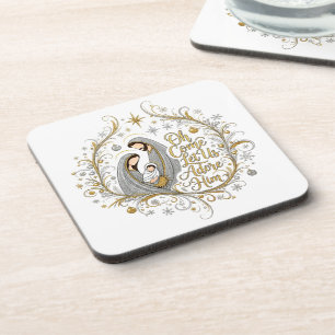 Silver and gold nativity Christmas Coaster