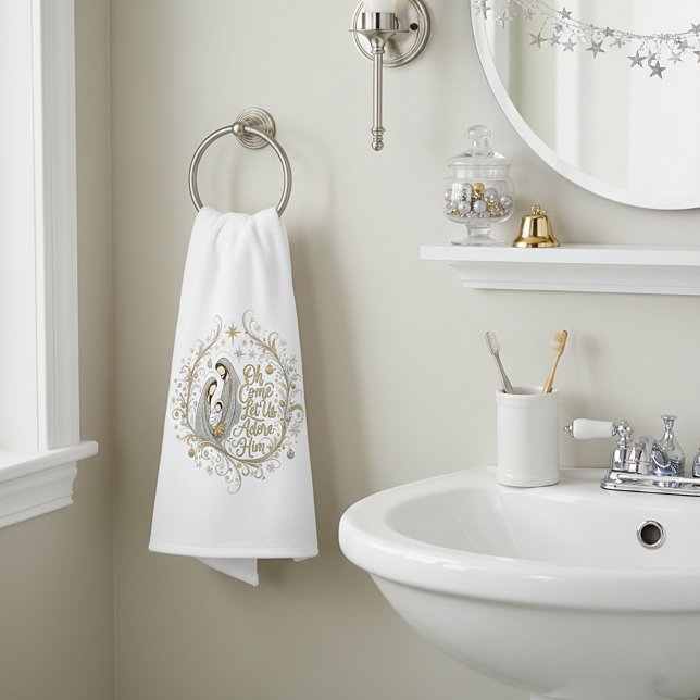 Silver and gold nativity Christmas Hand Towel (Creator Uploaded)