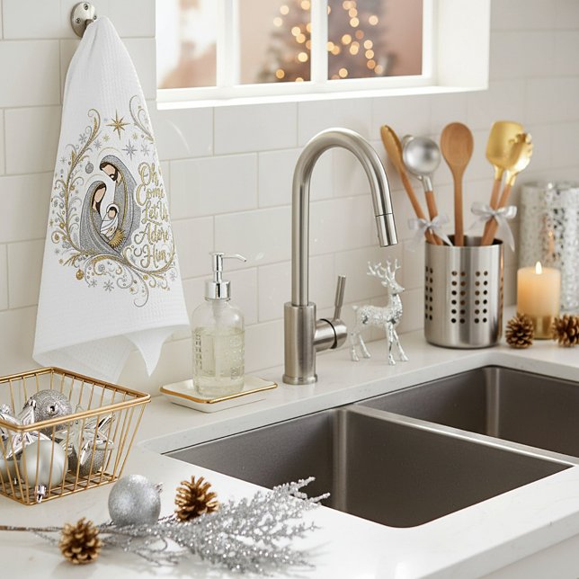 Silver and gold nativity Christmas Kitchen Towel (Creator Uploaded)