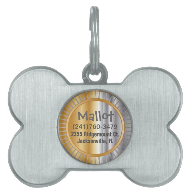 Silver and Gold Pet Design Pet ID Tag (Front)
