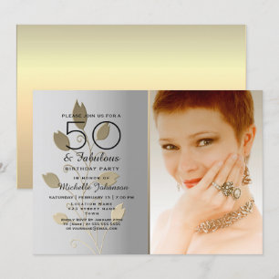 Silver and Gold Photo 50th Birthday Invitation